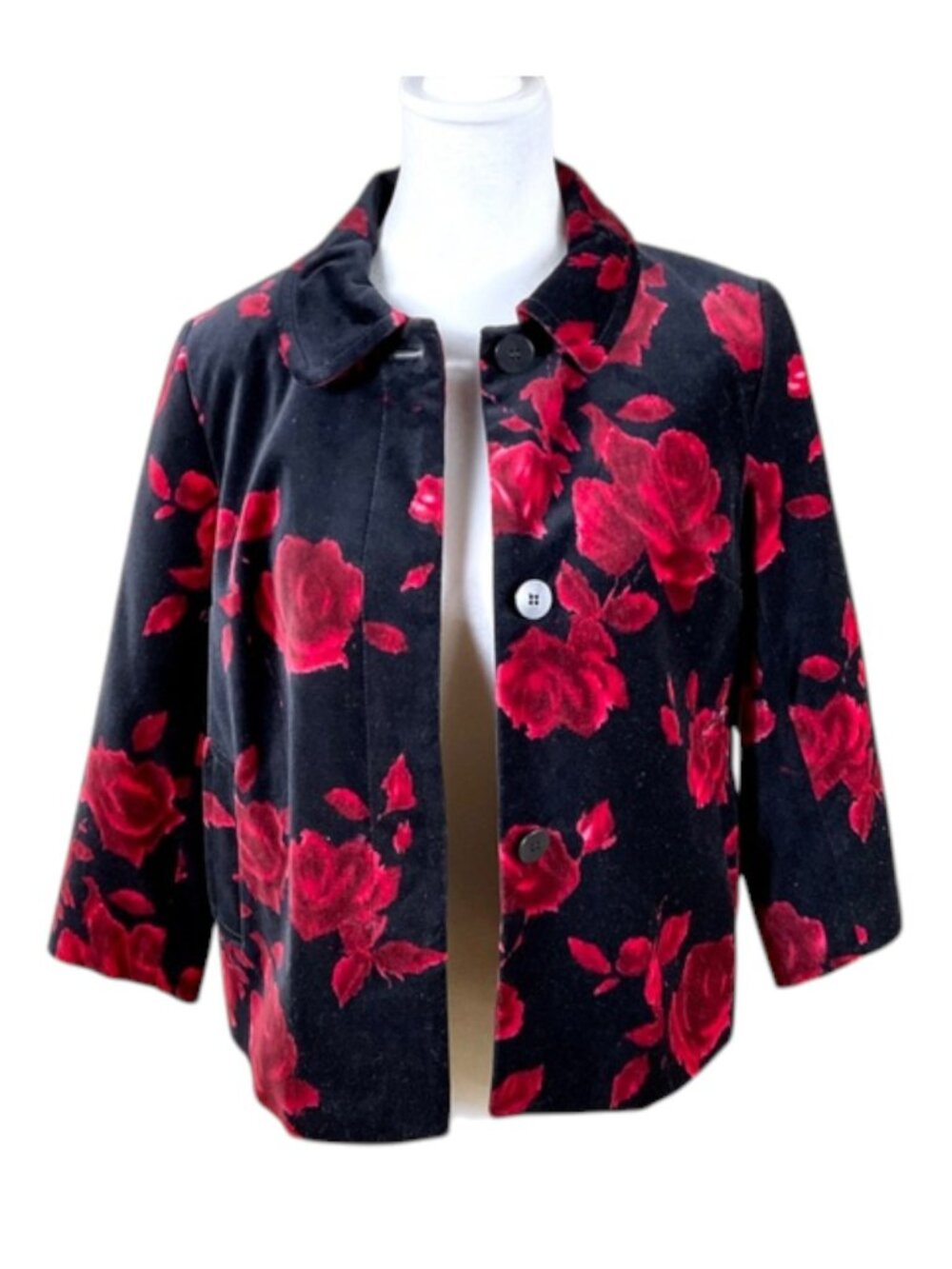 Talbots Velvet Blazer Red Roses on Black (4)